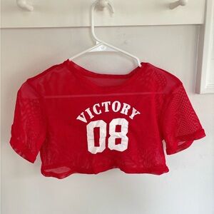 SHEIN Red Mesh 'Victory 08' Kids Crop Tee